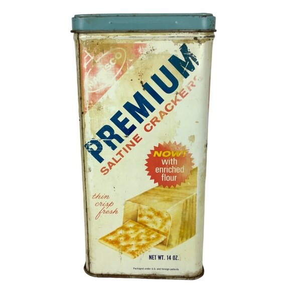 Vintage Nabisco Premium Saltine Crackers Tin Advertising Container 1969 - Picture 3 of 8